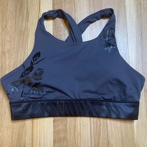 Fabletics Gray and black flower detail bra size Large
